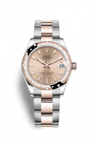 Datejust 31mm in Steel with Rose Gold 24 Diamond Bezel on Oyster Bracelet with Pink Stick Dial