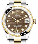 Midsize 31mm Datejust in Steel with YG 24 Diamond Bezel on Oyster Bracelet with Black MOP Diamond Dial