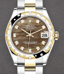 Midsize 31mm Datejust in Steel with YG 24 Diamond Bezel on Oyster Bracelet with Black MOP Diamond Dial