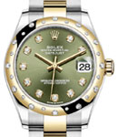 Midsize 31mm Datejust in Steel with YG 24 Diamond Bezel on Oyster Bracelet with Green Diamond Dial