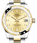 Midsize 31mm Datejust in Steel with YG 24 Diamond Bezel on Oyster Bracelet with Champagne Diamond Dial
