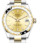 Midsize 31mm Datejust in Steel with YG 24 Diamond Bezel on Oyster Bracelet with Champagne Stick Dial