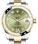 Midsize 31mm Datejust in Steel with YG 24 Diamond Bezel on Oyster Bracelet with Green Roman Dial with Diamond VI