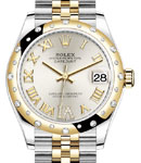 Midsize 31mm Datejust in Steel with Yellow Gold 24 Diamond Bezel on Jubilee Bracelet with Silver Roman Dial - Diamonds on 6