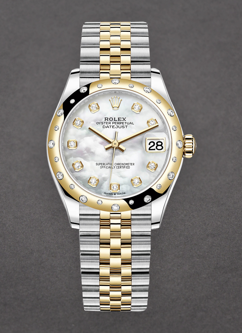 Rolex Unworn Midsize 31mm Datejust in Steel with Yellow Gold 24 Diamond Bezel