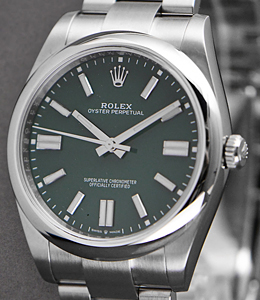 Oyster Perpetual 41mm in Steel with Smooth Bezel on Steel Oyster Bracelet with Green Dial
