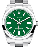 Oyster Perpetual 41mm in Steel with Smooth Bezel on Steel Oyster Bracelet with Green Index Dial