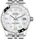 Mid Size Datejust in Steel with White Gold 24 Diamonds Bezel on Jubilee Bracelet with MOP Diamond Dial