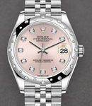 Mid Size Datejust in Steel with White Gold 24 Diamonds Bezel on Jubilee Bracelet with Pink Diamond Dial