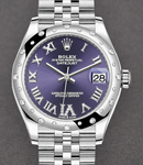 Mid Size Datejust in Steel with White Gold 24 Diamonds Bezel on Jubilee Bracelet with Purple Roman Dial with Diamond IV