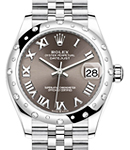 Mid Size Datejust in Steel with White Gold 24 Diamonds Bezel on Jubilee Bracelet with Dark Grey Roman Dial