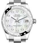 Mid Size Datejust in Steel with White Gold 24 Diamonds Bezel on Oyster Bracelet with MOP Diamond Dial