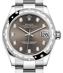Mid Size Datejust in Steel with White Gold 24 Diamonds Bezel on Oyster Bracelet with Dark Grey Diamond Dial
