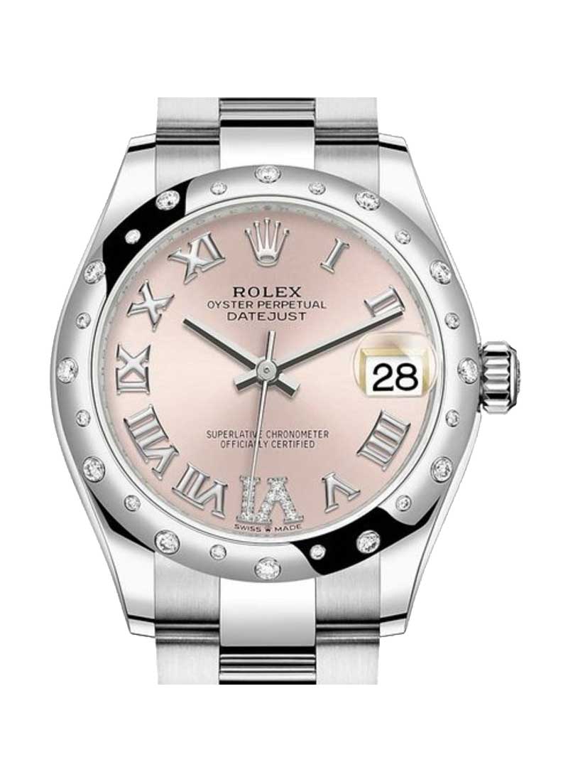 Rolex Unworn Mid Size Datejust in Steel with White Gold 24 Diamonds Bezel