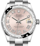 Mid Size Datejust in Steel with White Gold 24 Diamonds Bezel on Oyster Bracelet with Pink Roman Dial - Diamonds on VI