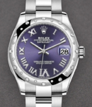 Mid Size Datejust in Steel with White Gold 24 Diamonds Bezel on Oyster Bracelet with Purple Roman Dial - Diamonds on 6