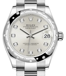 Mid Size Datejust in Steel with White Gold 24 Diamonds Bezel on Oyster Bracelet with Silver Diamond Dial