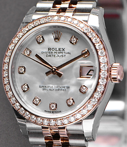 Datejust 31mm in Steel with Rose Gold Diamond Bezel on Jubilee Bracelet with MOP Diamond Dial