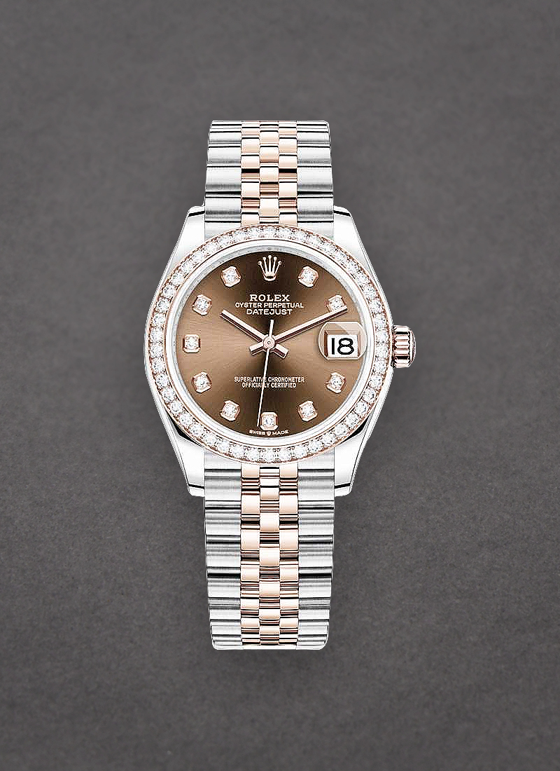 Rolex Unworn Datejust 31mm in Steel with Rose Gold Diamond Bezel