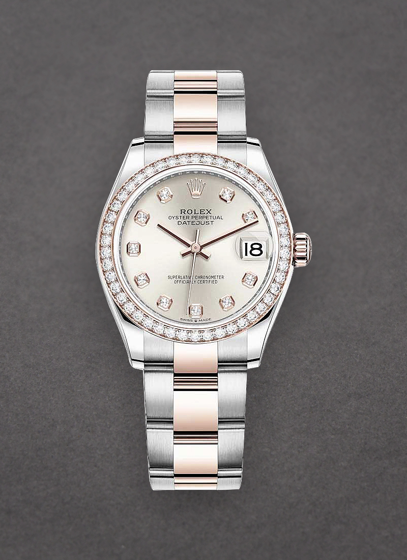 Rolex Unworn Datejust 31mm in Steel with Rose Gold Diamond Bezel