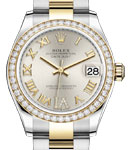 Mid Size 31mm Datejust in Steel with Yellow Gold Diamond Bezel on Oyster Bracelet with Silver Roman Dial - Diamonds on VI