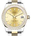 Mid Size 31mm Datejust in Steel with Yellow Gold Diamond Bezel on Oyster Bracelet with Champagne Stick Dial