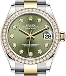 Mid Size 31mm Datejust in Steel with Yellow Gold Diamond Bezel on Oyster Bracelet with Green Diamond Dial