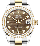 Mid Size 31mm Datejust in Steel with Yellow Gold Diamond Bezel on Oyster Bracelet with Black MOP Diamond Dial