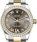 Mid Size 31mm Datejust in Steel with Yellow Gold Diamond Bezel on Oyster Bracelet with Dark Grey Roman Dial - Diamonds on VI