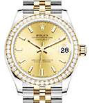 Mid Size 31mm Datejust in Steel with Yellow Gold Diamond Bezel on Jubilee Bracelet with Champagne Stick Dial