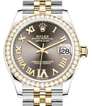 Mid Size 31mm Datejust in Steel with Yellow Gold Diamond Bezel on Jubilee Bracelet with Dark Grey Roman Dial - Diamonds on VI