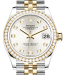 Mid Size 31mm Datejust in Steel with Yellow Gold Diamond Bezel on Jubilee Bracelet with Silver Diamond Dial