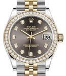 Mid Size 31mm Datejust in Steel with Yellow Gold Diamond Bezel on Jubilee Bracelet with Dark Grey Diamond Dial