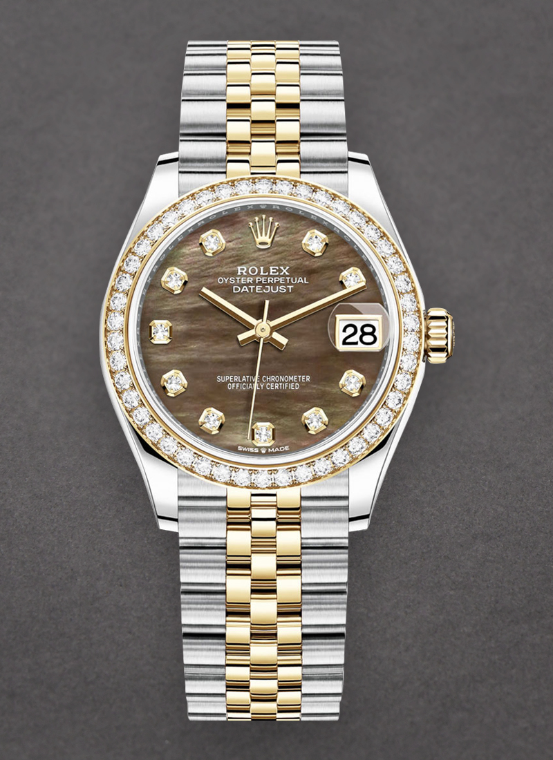 Rolex Unworn Mid Size 31mm Datejust in Steel with Yellow Gold Diamond Bezel