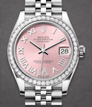 Mid Size Datejust 31mm in Steel with Diamond Bezel on Jubilee Bracelet with Pink Roman Dial - Diamonds on 6