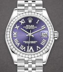 Mid Size Datejust 31mm in Steel with Diamond Bezel on Jubilee Bracelet with Purple Roman Dial with Diamond IV