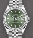 Mid Size Datejust 31mm in Steel with Diamond Bezel on Jubilee Bracelet with Green Stick Dial