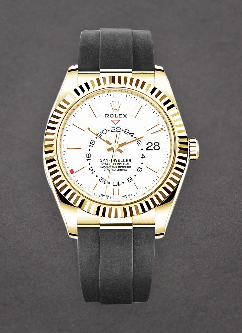 Rolex Unworn Sky Dweller 42mm in Yellow Gold with Fluted Bezel