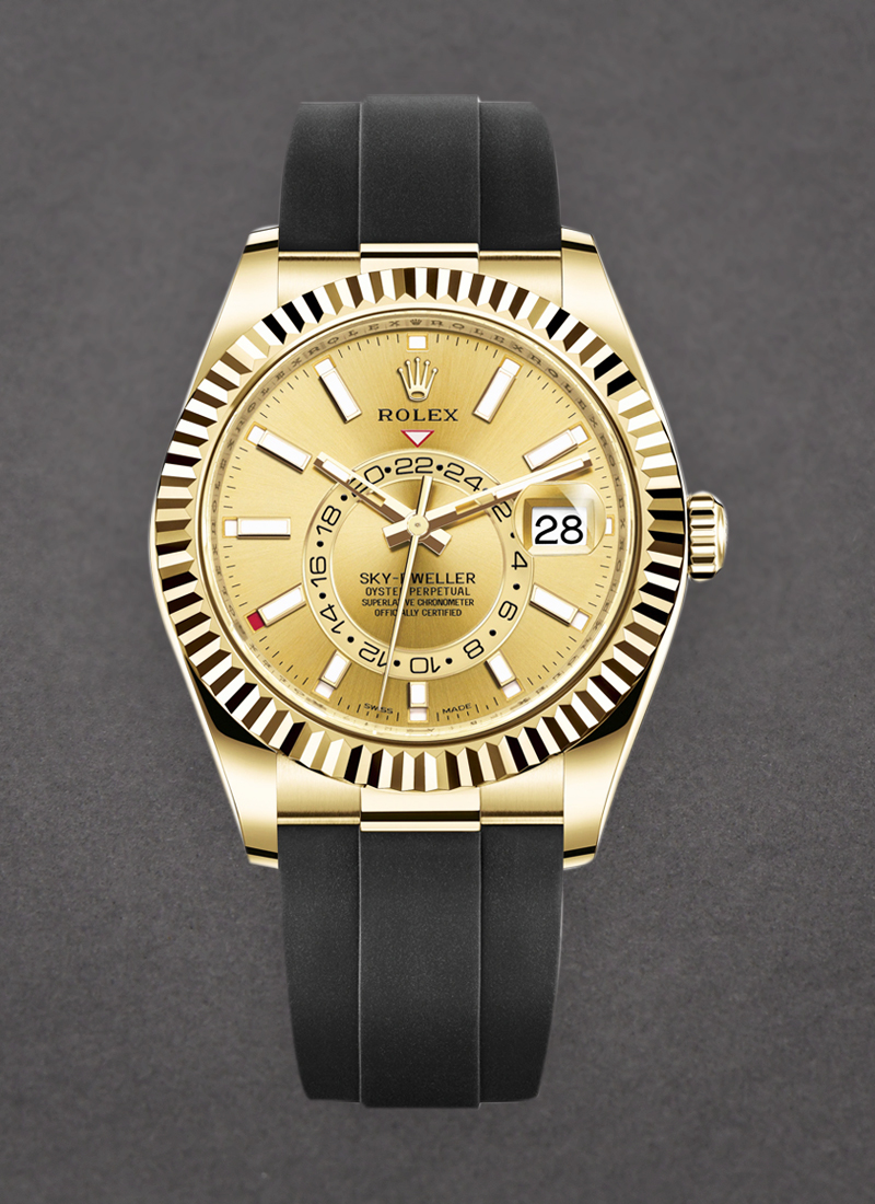 Rolex Unworn Sky Dweller 42mm in Yellow Gold with Fluted Bezel