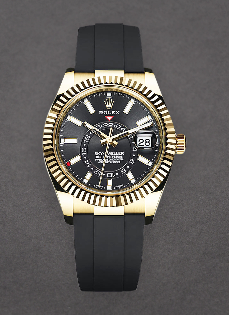 Rolex Unworn Sky Dweller 42mm in Yellow Gold with Fluted Bezel