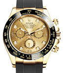 Daytona 40mm Cosmograph in Yellow Gold with Black Bezel on Strap with Champagne Diamond Dial