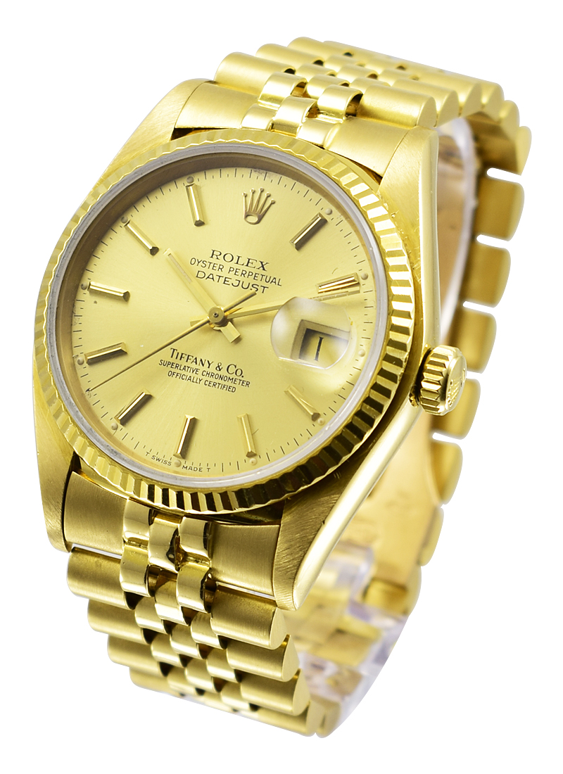 16018_used_champagne_Tiffany Rolex Datejust 36mm Yellow Gold Jubilee / Fluted Bezel | Watches
