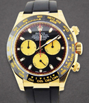 Daytona Cosmograph 40mm in Yellow Gold with Black Bezel on Strap with Black Paul Newman Dial