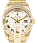 Day-Date 36mm in Yellow Gold with Fluted Bezel on Oyster Bracelet with Ivory Pyramid Roman Dial