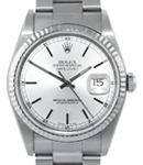 Datejust 36mm in Steel with White Gold Fluted Bezel on Oyster Bracelet with Silver Stick Dial