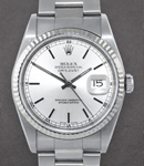 Datejust 36mm in Steel with White Gold Fluted Bezel on Oyster Bracelet with Silver Stick Dial