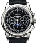 5970p Perpetual Calendar Chronograph in Platinum on Black Crocodile Leather Strap with Black Dial