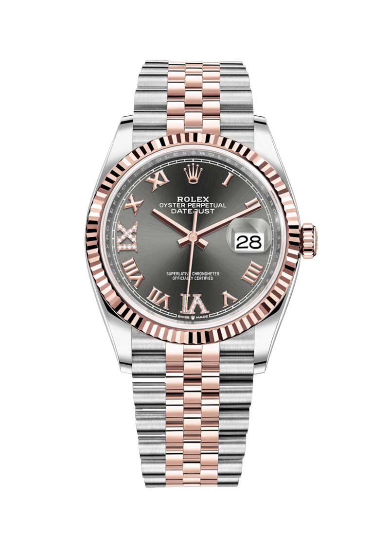 Pre-Owned Rolex Datejust 36mm in Steel with Rose Gold Fluted Bezel
