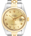Datejust 36mm in Steel with Yellow Gold Fluted Bezel on Jubilee Bracelet with Champagne Roman Dial