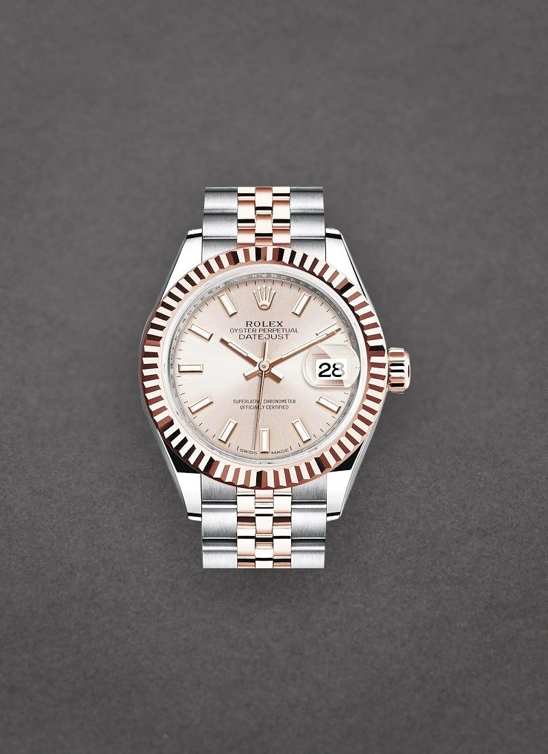 Pre-Owned Rolex Datejust 28mm in Steel with Rose Gold Fluted Bezel